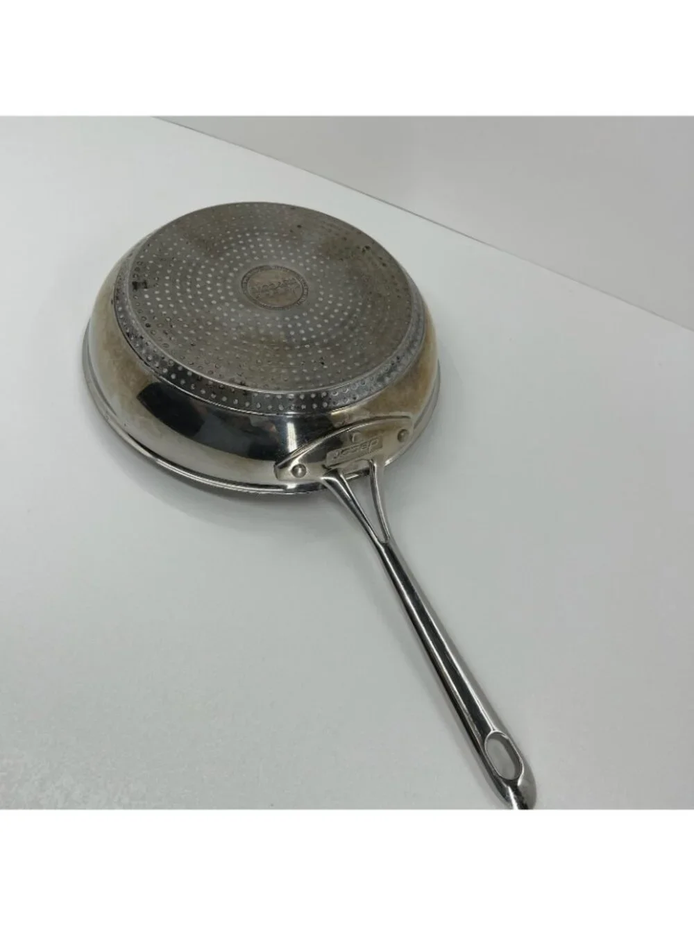 Dacor Hot Dots Stainless Steel Frying Pan Long Handle 10 in Skillet Round Silver